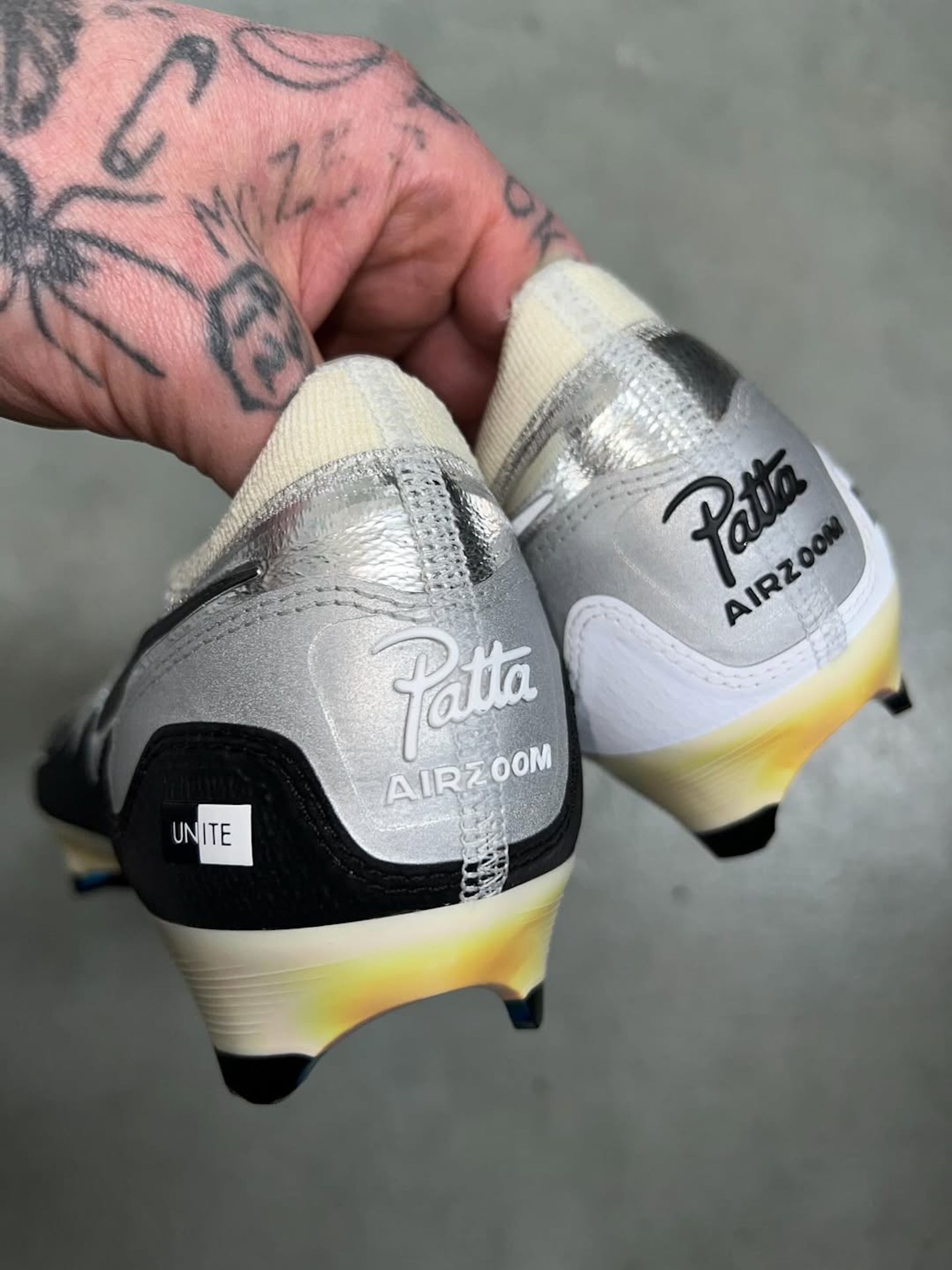 Co-branded heels on the Patta x Nike Mercurial Vapor 16 Football collaboration. Photo via Vincent Van De Waal.