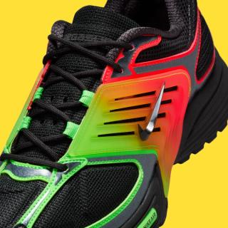 Close-up of Nike's Pegasus Wave in a "Black/Bright Crimson/Green Strike" color scheme.