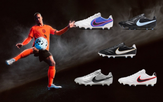 Virgil van Dijk in promotional material for Nike Football's Tiempo Ligera Pro boots in "Metallic Silver."