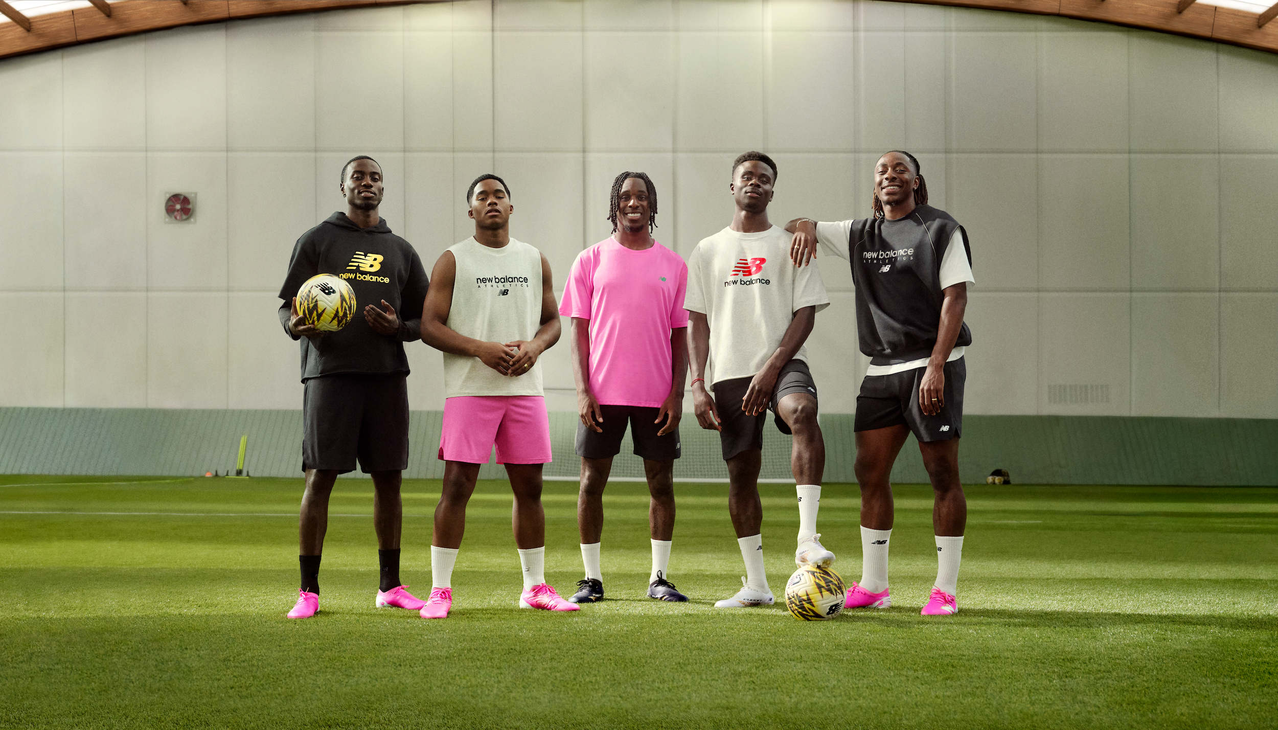 New Balance Football's (soccer) key global athlete roster, including Timothy Weah, Endrick, Diomande Yan, Bukayo Saka & Eberechi Eze.
