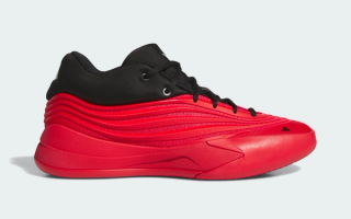 Damian Lillard's Adidas Dame X in a "Dolla Red" color scheme.