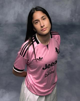 Juventus 26/27 Away Jersey in a "True Pink" color. Photo via adidas.
