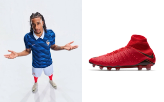 Michael Olise wearing France's 2026 World Cup™ Home kit by Nike; Hypervenom III High football boot.