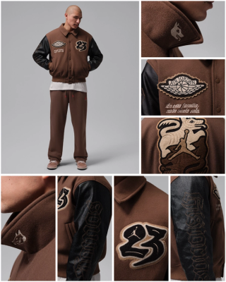 Jordan Flight Men's "Día de Muertos" Varsity Jacket (2026; SKU: IZ4494-216). Photos via Nike.