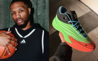 Damian Lillard's Adidas Dame X basketball shoe in a "Lime Burst" color scheme.