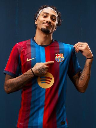 Raphinha for FC Barcelona 26/27 Home Jersey. Photo via FC Barcelona.