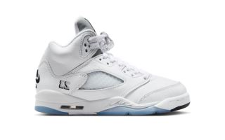 Big Kids' Air Jordan 5 "White Metallic" retro.