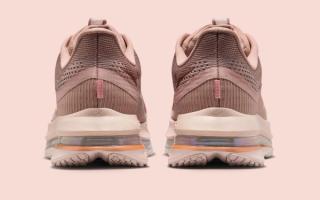 Heel angle of Nike Running's Pegasus Premium in a "Particle Pink/Rose Gold" color scheme