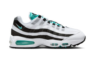 Nike's Air Max 95 in a "White/Black/Hyper Jade" color scheme also known as "Black Border."