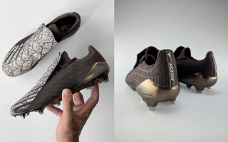 Sam Handy shows of a Friends & Family edition of a brown Kith x Adidas F50 Spider Elite.