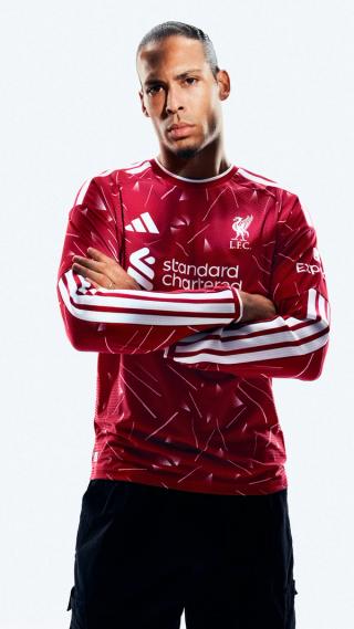 Virgil van Dijk for Liverpool 26/27 Home kit by adidas. Photo via adidas.