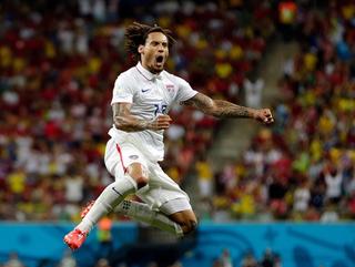 Jermaine Jones wearing USMNT's 2014 Home jersey. Photo via AFP Photo/Odd Andersen.