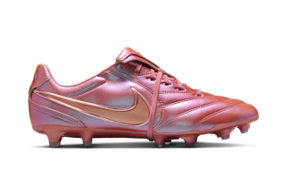 Nike Tiempo Ligera Pro FG "Metallic Rose" football boots, featuring a fold-over tongue.