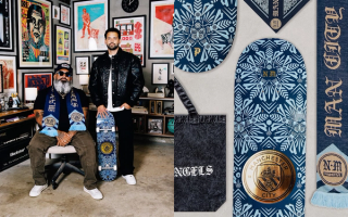 Never Made & Paul Rodriguez Jr. with their Primitive Skateboarding x Manchester City "Man City of Angels" Collection.