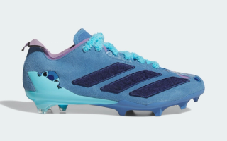 Disney x adidas Adizero Electric II "Stitch" U.S. football cleats in a "Bright Royal/Cloud White/Cloud White" color scheme.