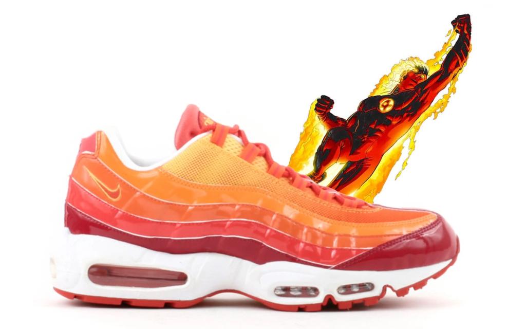 Nike Air Max 95 'Human Torch' sneaker in Marvel Fantastic Four-inspired colorway with flame-toned upper design