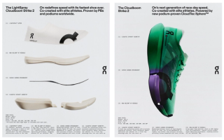 Tech breakdown for On's LightSpray Cloudboom Strike 2 & Cloudboom Strike 2 marathon racers. Photos via On.