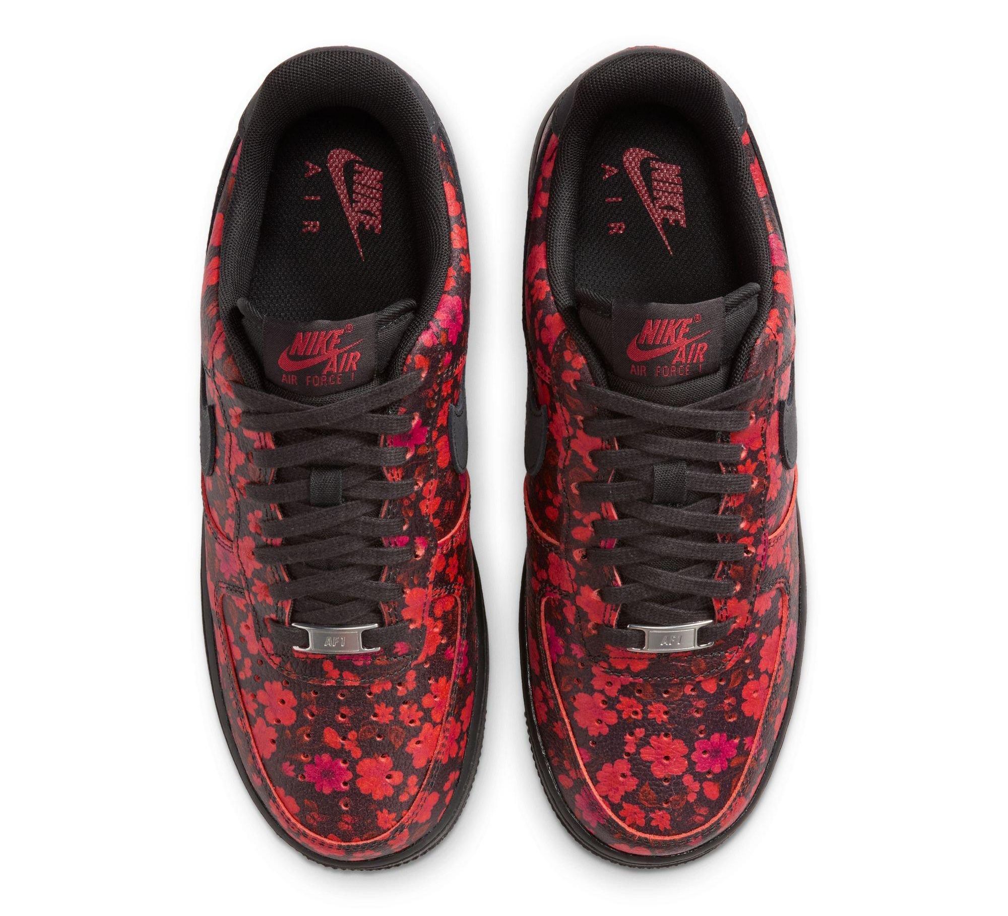 Nike Air Force 1 '07 "Floral" (Red/Black, SKU: N/A). Photo via Hibbet.