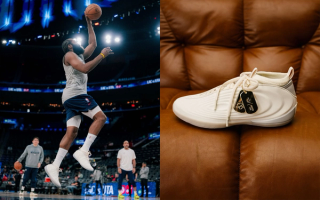 James Harden wearing a special edition adidas Harden Vol. 10 basketball shoe by BSTN.