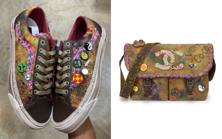 OTW by Vans Old Skool 36 "Souvenir" inspired by Chanel's 'On the Pavement' graffiti large messenger bag.