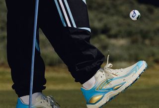 Lionel Messi-inspired adidas CODECHAOS spikeless golf shoe, inspired by the Argentine footballer's "El Último Tango" 2026 World Cup™ F50 boots.