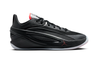 Jordan Luka 5 "Black/Bright Crimson" basketball shoe.