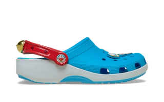 Doraemon x Crocs Classic Clog with a blue upper and special Jibbitz™ charms.