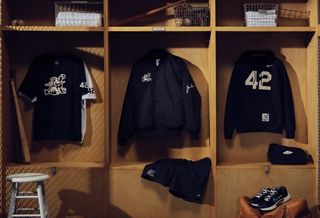 Jackie Robinson-inspired Nike Baseball product in a black-and-white color scheme.