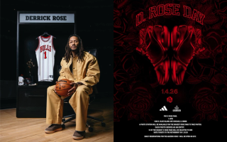 Derrick Rose in a retirement announcement from the Chicago Bulls; flyer for an adidas x Foot Locker fan event in Chicago.