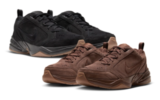 Dad-approved Nike Air Monarch in two special-edition (SE) "Black" & "Cacao Wow" suede makeovers for Fall 2026.