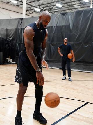 LeBron James in a wear-test version of the Nike LeBron 24. Photo by @bigb.media via @chrisjohnsonhoops on Instagram.