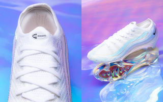 Nike Football's Mercurial Vapor 16 Elite in "White," inspired by the Air Max 95 sneaker. Photos by Soccer.com.