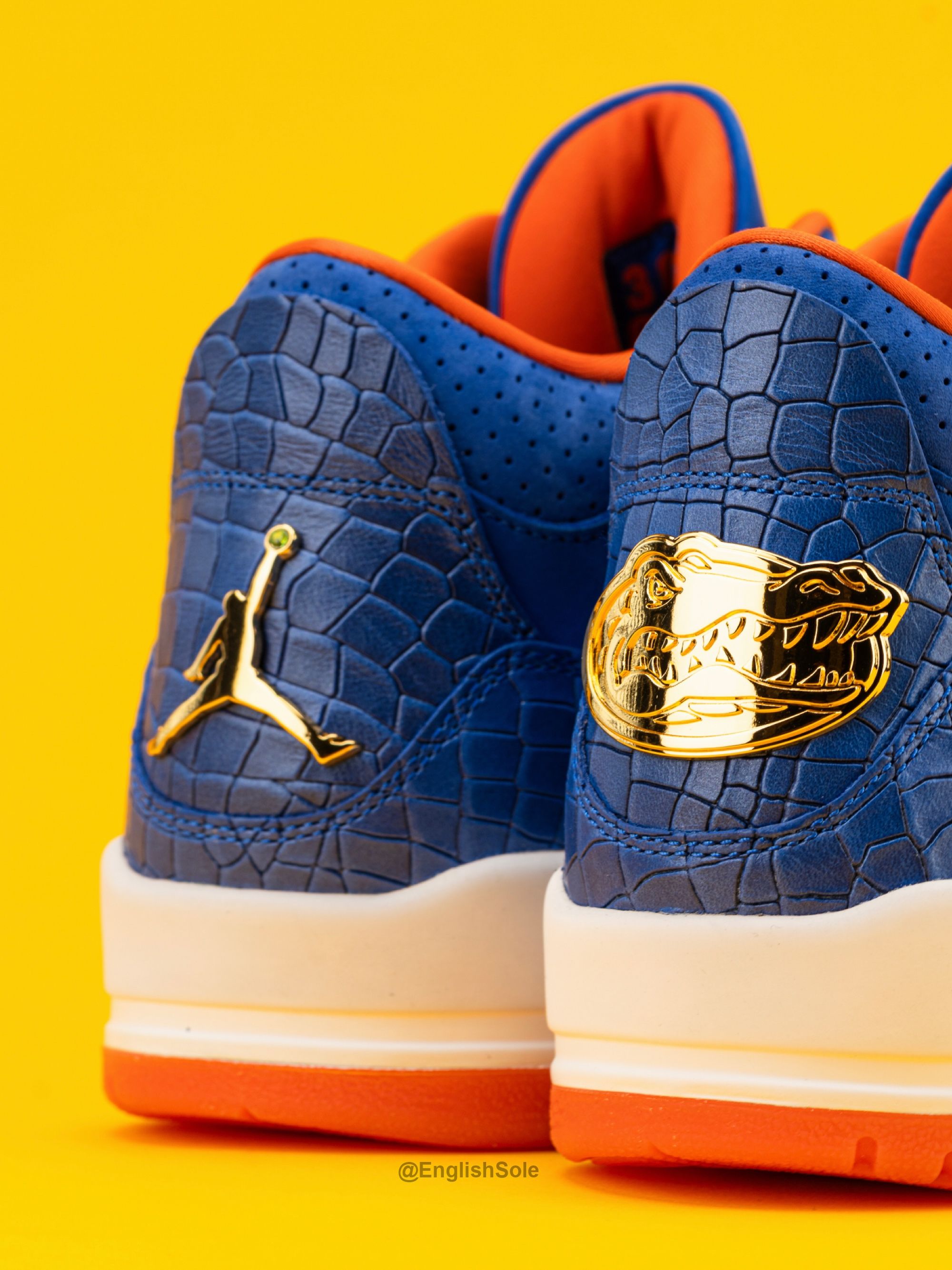 Special Air Jordan 3 P.E. gifted to the Florida Gators Men's Basketball Team for winning the NCAA 2024-2025 Championship. Photo via Instagram user @EnglishSole.