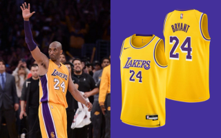 Kobe Bryant saying farewell in his final NBA game (2016) next to Nike's Icon Jersey "Leave A Legacy" release.