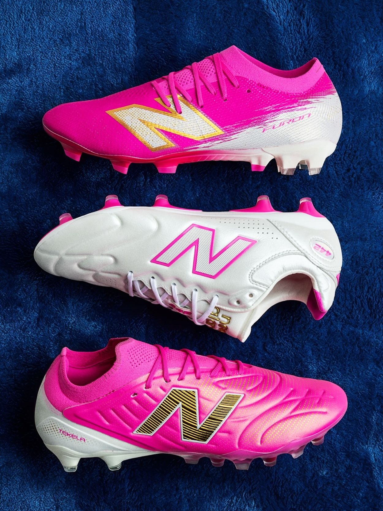 New Balance "Pure Ambition" Pack, featuring pink-colored Furon v8, Tekela v5 & 442. Photo via Unisport.