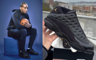 Kawhi Leonard wearing a Player-Exclusive Air Jordan 13 Low in black-and-gold ahead of the 2016 NBA All-Star Weekend.