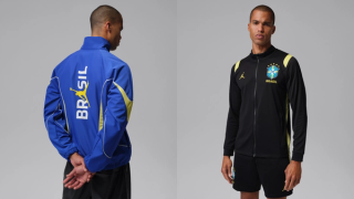 Apparel items from Jordan Brand's capsule for the Brazil National Football Team ahead of the 2025 FIFA World Cup™ tournament.