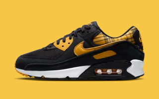 Nike Air Max 90 "Black/Yellow Ochre" (Plaid, Clueless, SKU: IR5598-001). Photo via Nike.