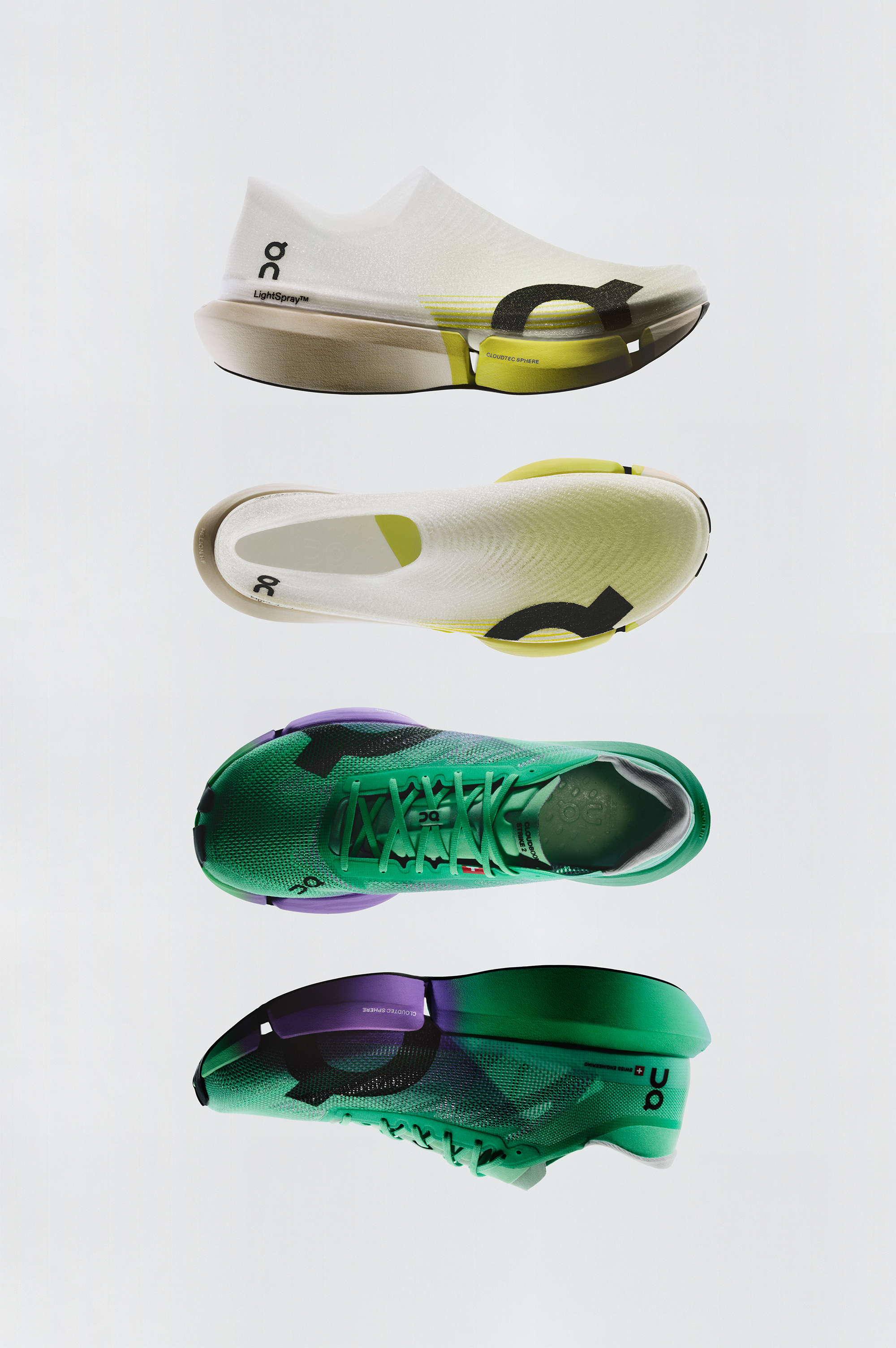 From top to bottom: On Running's LightSpray Cloudboom Strike 2 & Cloudboom Strike 2 marathon racers.