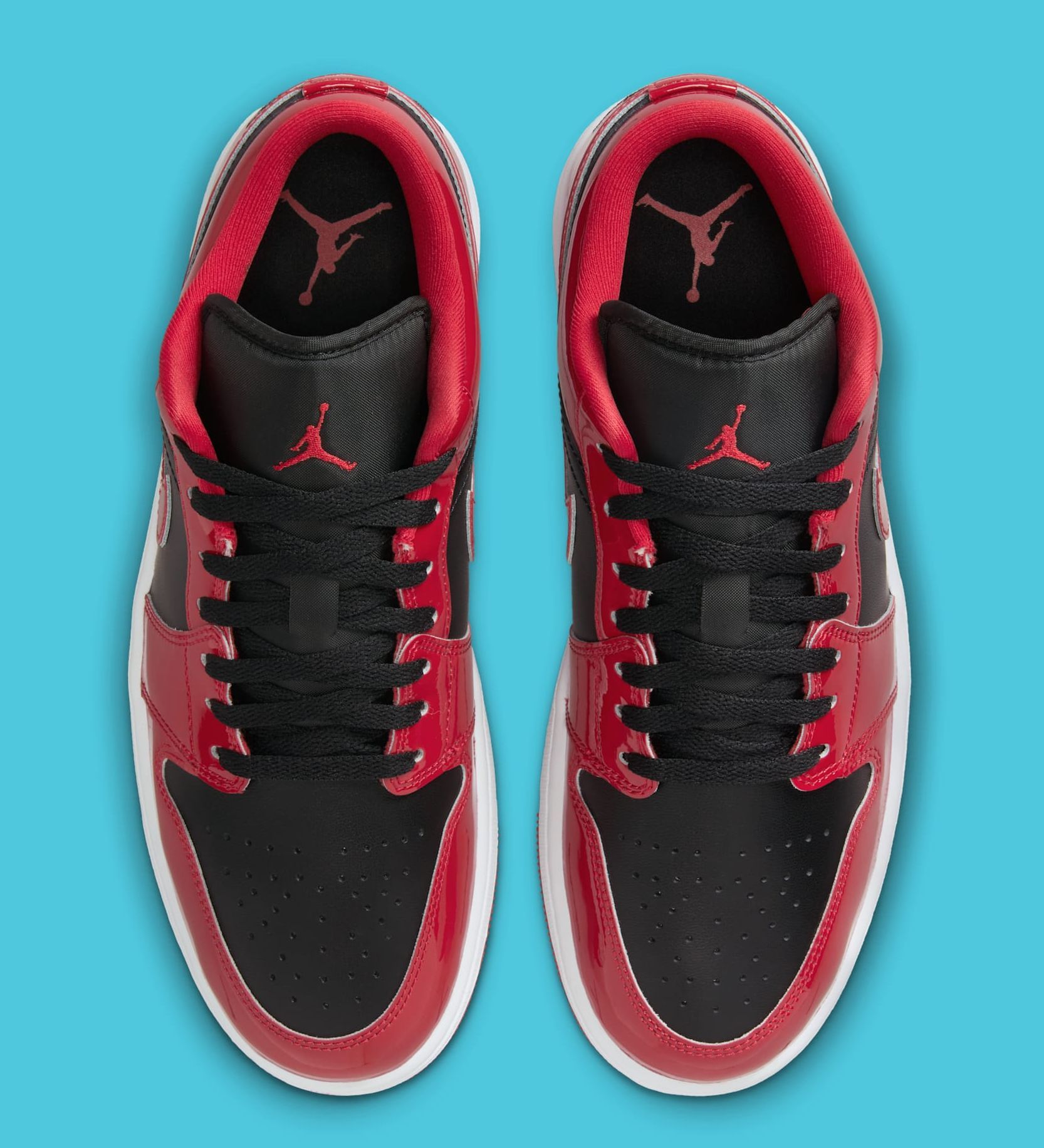 patent leather black and red jordan 1