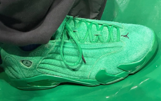 Air Jordan 14 "Green Suede" PE as worn by Michael Crabtree.