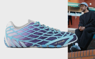 Bad Bunny wearing his adidas +F50 Ghost Sprint collaboration in a "Core Black/Lucid Aquamarine/Core Black" color scheme.