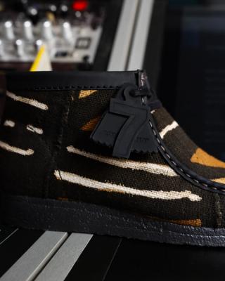 Compound x Clarks Wallabee "MUD CLOTH" Collaboration. Photo via Clarks Originals.