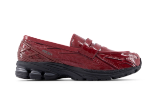 New Balance 1906L sneaker loafer in red faux crocodile skin uppers.