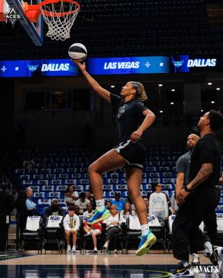A'ja Wilson wearing Mulan-inspired Nike A'Two. Photo via Las Vegas Aces.