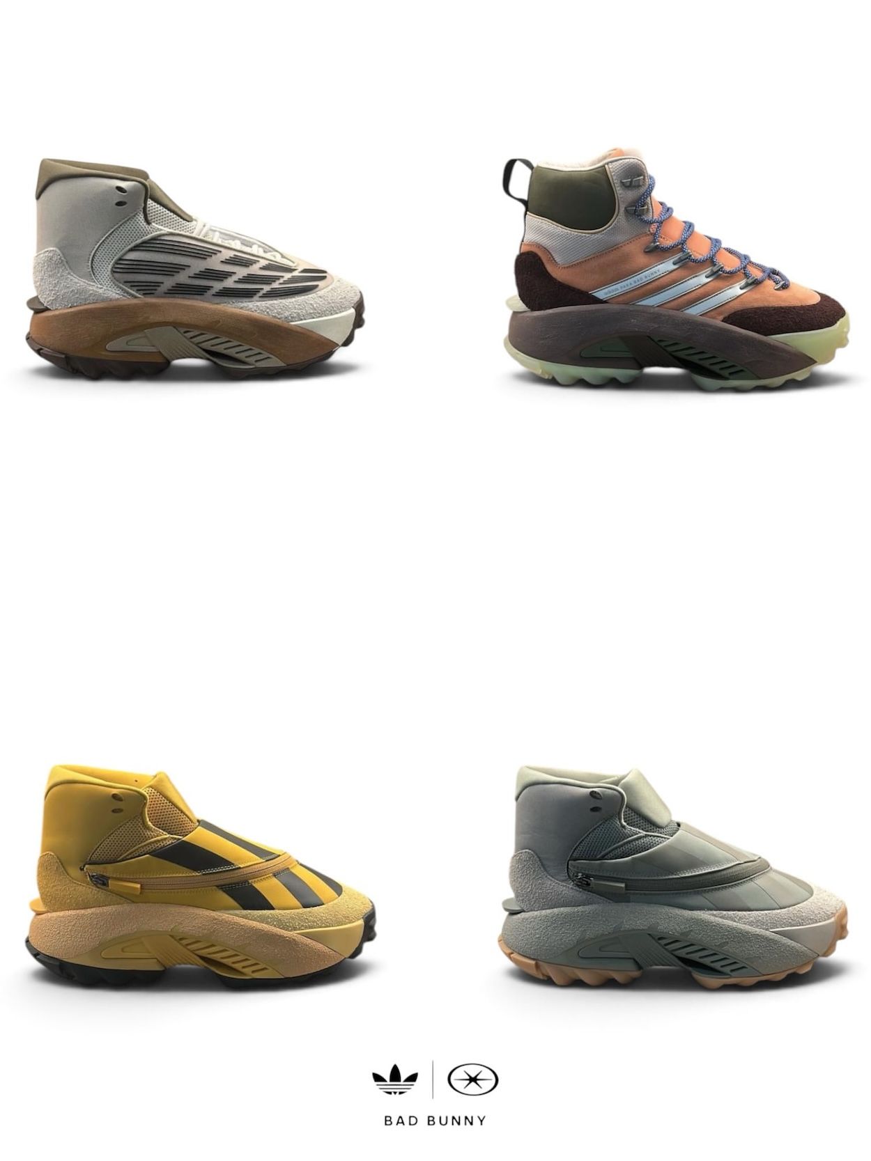 Unreleased Bad Bunny x adidas Superteam Cavehiker Pairs. Image via @hypedsolutions on Instagram.