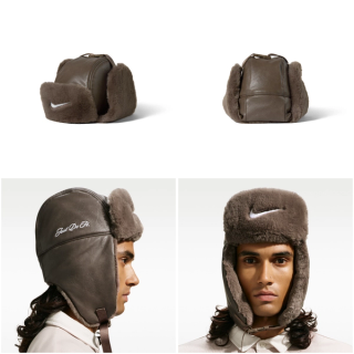 Nike Fly Leather Trapper Cap "Ironstone/Mink Brown" (SKU: IQ4183-004). Photos via Nike.