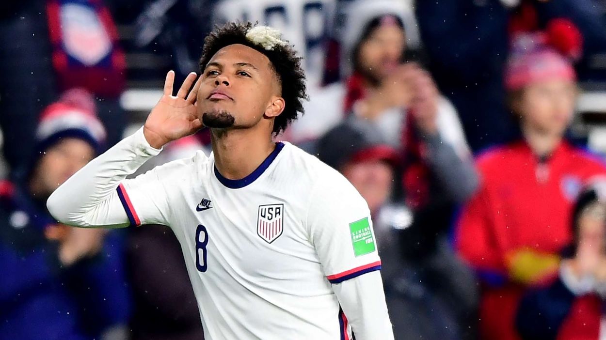 Weston McKennie wearing USMNT's 2020 Home jersey. Photo via Getty Images.