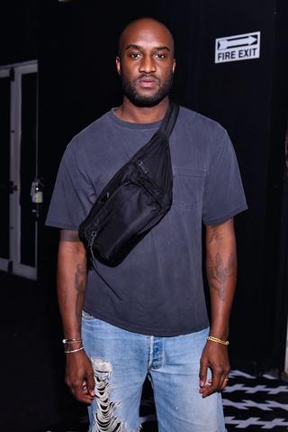 Virgil Abloh wearing Prada crossbody bag at Miami Design District Prada Store Opening (2017). Photo by Griffin Lipson/BFA/Shutterstock.
