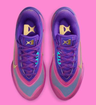 Top-down view of Medial angle of A'ja Wilson's Nike A'One in a "Fierce Purple/Hyper Magenta" color scheme.